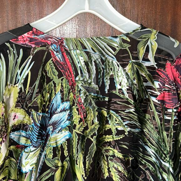 Aris A women Silk Velvet Burnout Floral Tropical Print beaded cardigan one size - Picture 11 of 12